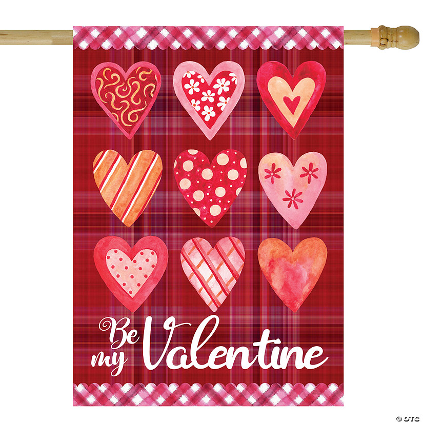 Be My Valentine Plaid and Heart Outdoor House Flag 28" x 40" Image
