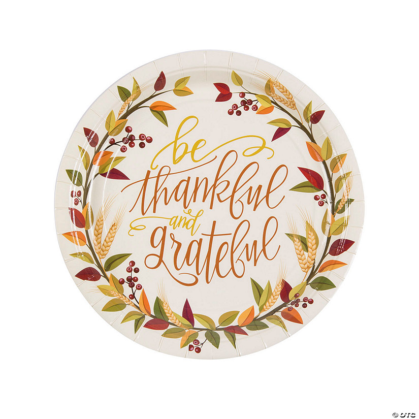 Be Thankful & Grateful Thanksgiving Party Paper Dinner Plates - 8 Ct. Image