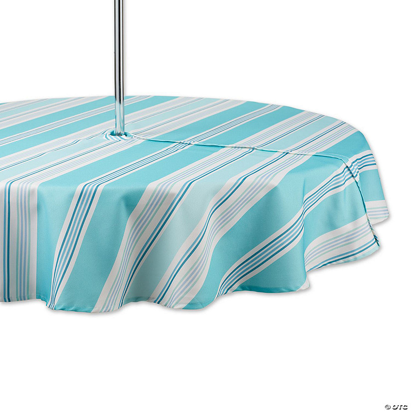Beach House Stripe Print Outdoor Tablecloth With Zipper 60 Round Image