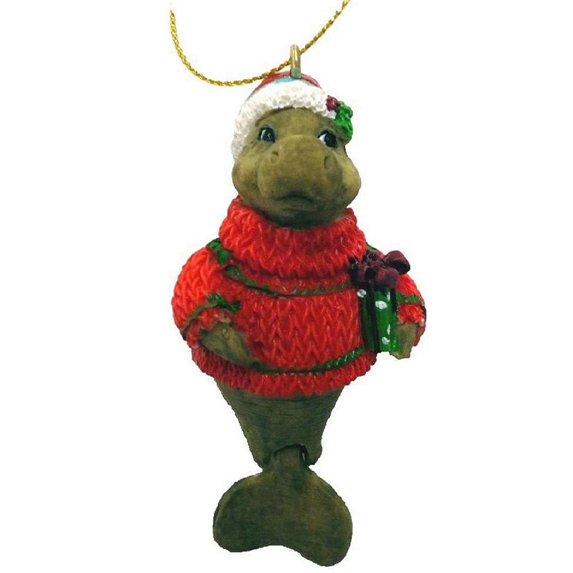 Beachcombers Grey Manatee in Christmas Outfit with Hinged Tail Ornament 3 Inch Image