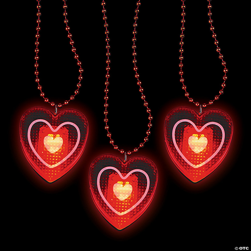 Bead Necklaces With Light Up Heart 12 Pc 