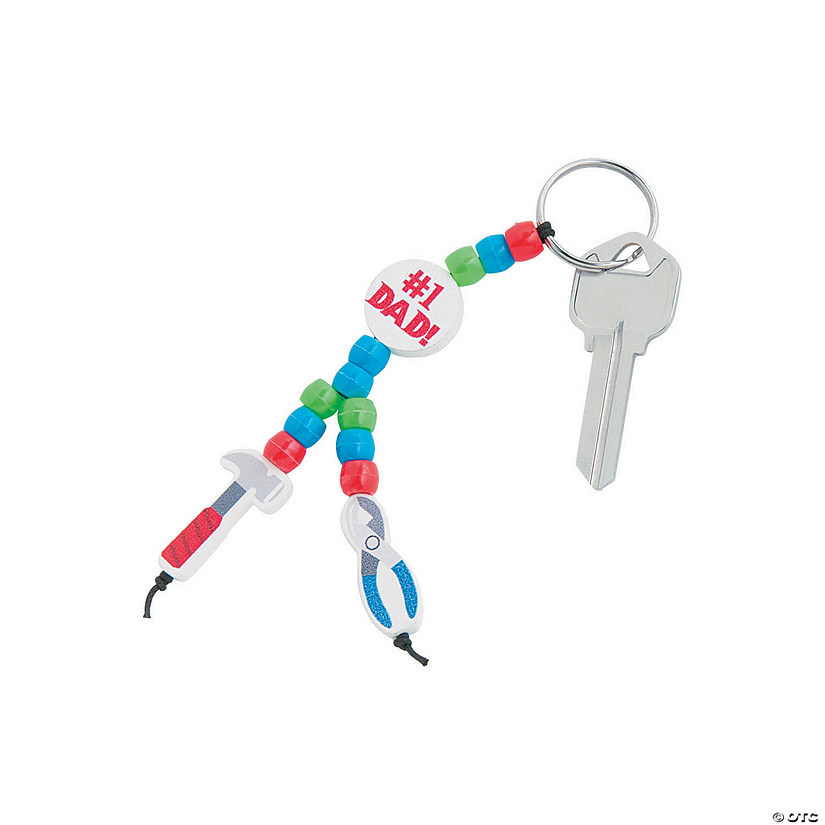 Beaded &#8220;#1 Dad&#8221; Tool Keychain Craft Kit - Makes 12 Image