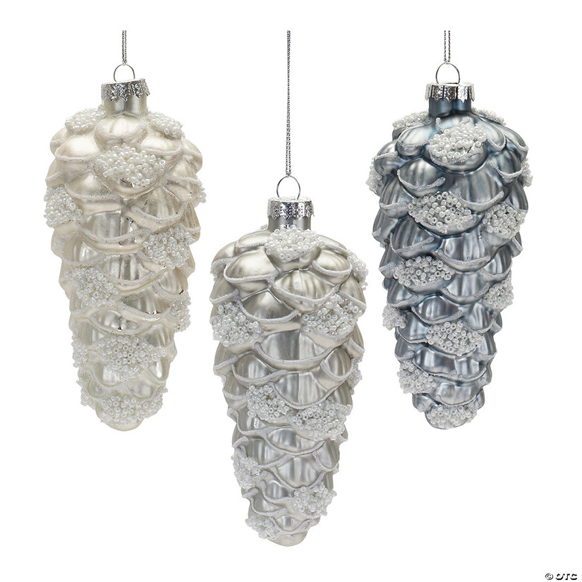 Beaded Pine Cone Ornament (Set Of 12) 5.5"H Glass Image