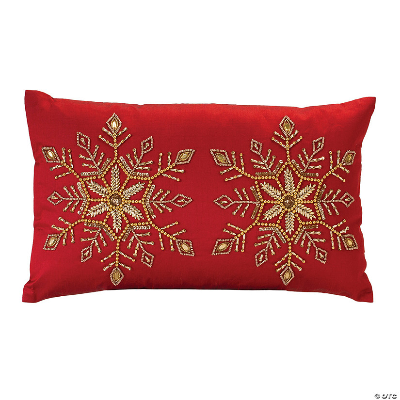 Beaded Snowflake Holiday Pillow 20"L X 12"H Polyester Image