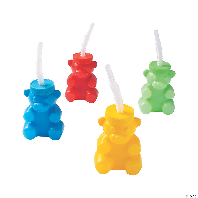Bear-Shaped Cups with Straws - 12 Pc. Image