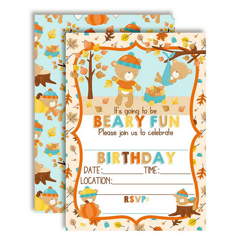Beary Fun Fall Birthday Party Invitations 40pc. by AmandaCreation Image