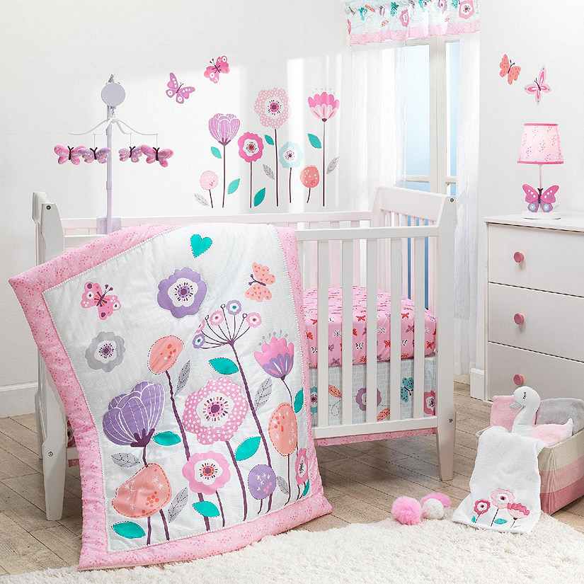 Bedtime Originals Magic Garden 3-Piece Crib Bedding Set - White,Pink,Purple Image