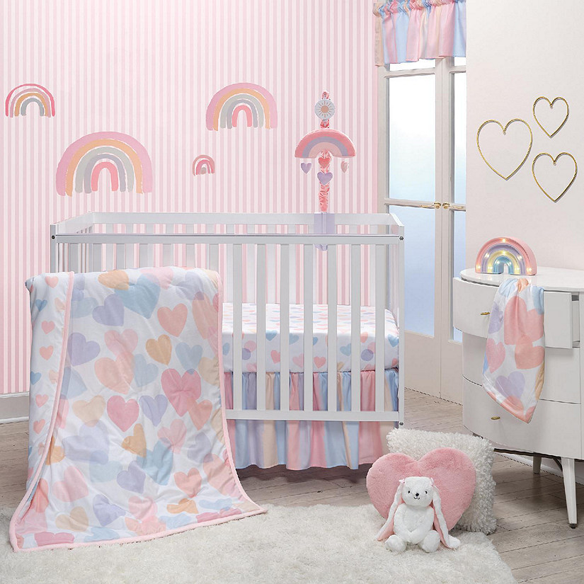 Bedtime Originals Rainbow Hearts Pink/Purple 3-Piece Baby Crib Bedding Set Image