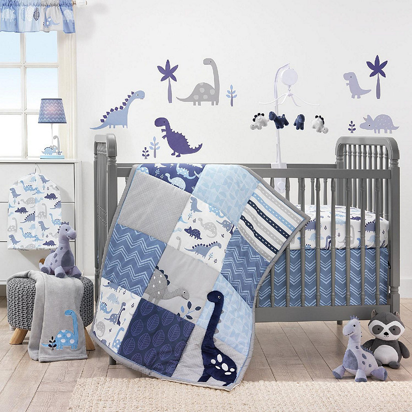 Bedtime Originals Roar 3-Piece Crib Bedding Set - Blue, Gray, White, Animals Image