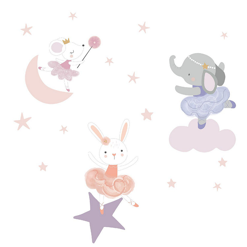 Bedtime Originals Tiny Dancer Ballet Animals & Stars Wall Decals- Elephant/Bunny Image