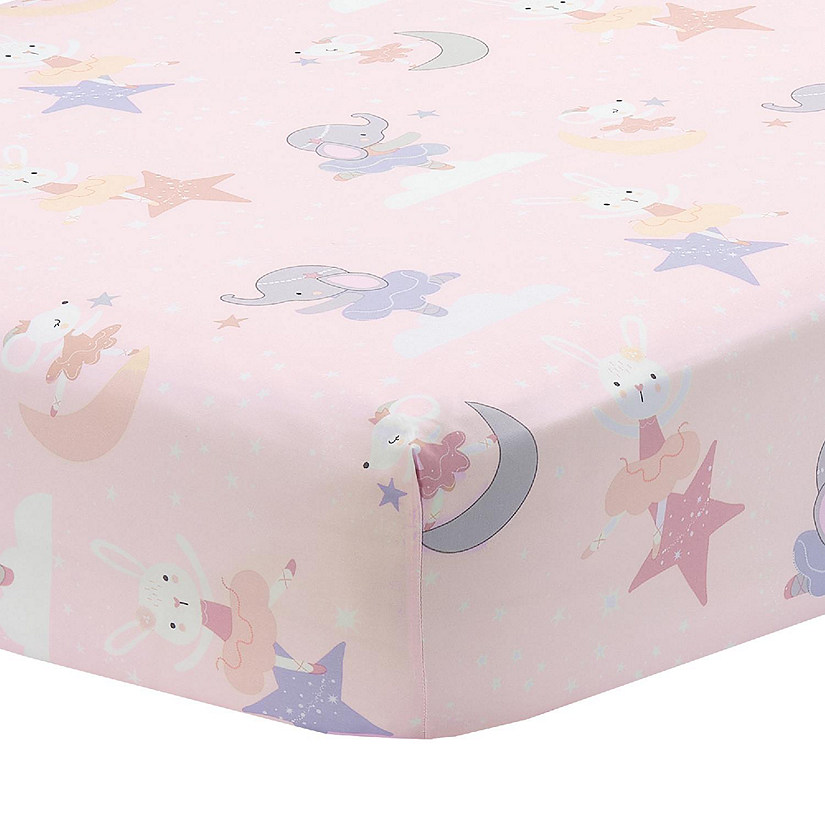 Bedtime Originals Tiny Dancer Fitted Crib Sheet - Pink, Animals, Celestial Image