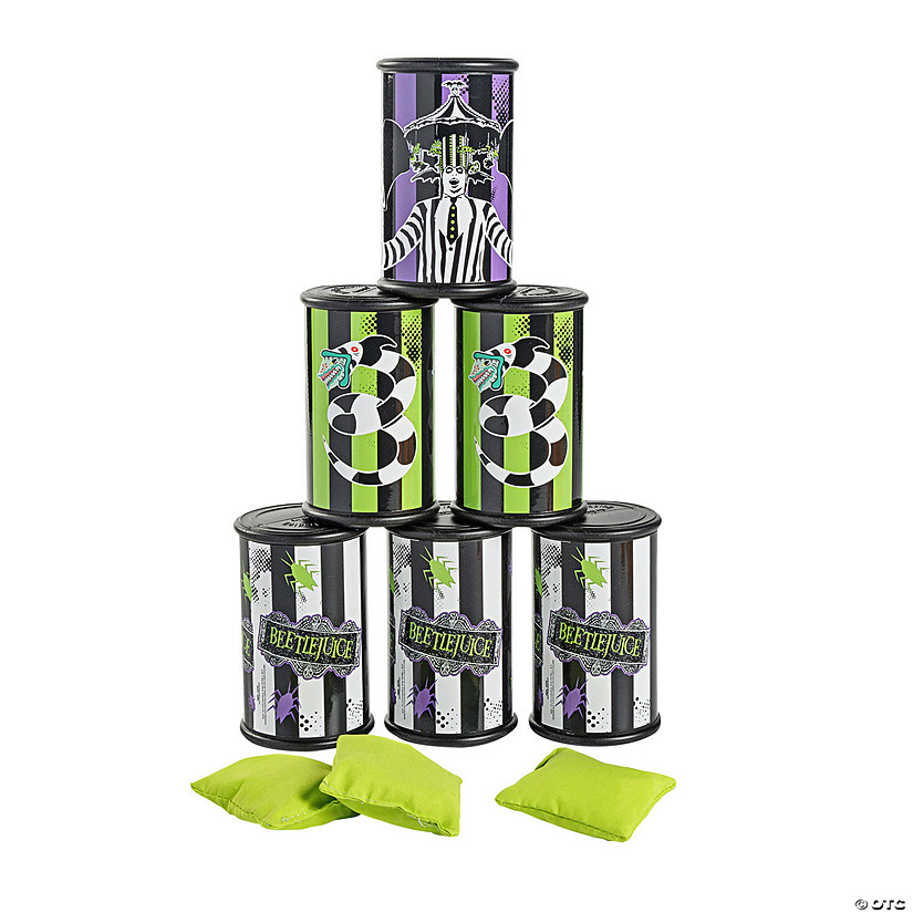 Beetlejuice&amp;#8482; Cardboard Stacked Can Toss Game with Bean Bags - 9 Pc. Image
