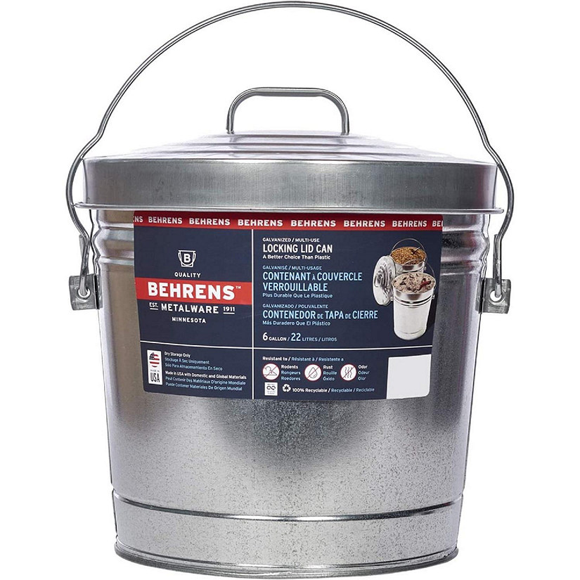 Behrens 6106K Galvanized Steel Locking Lid Trash Can, 6-Gallon Image