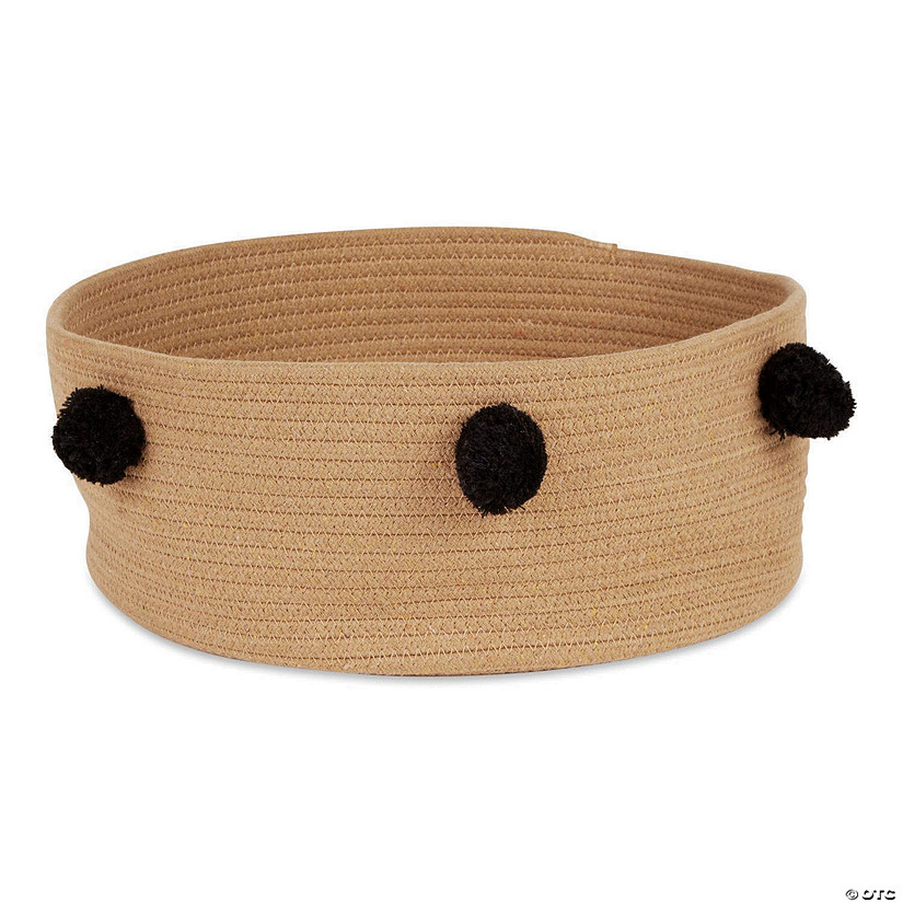 Beige Pet Basket With Black Pom Poms