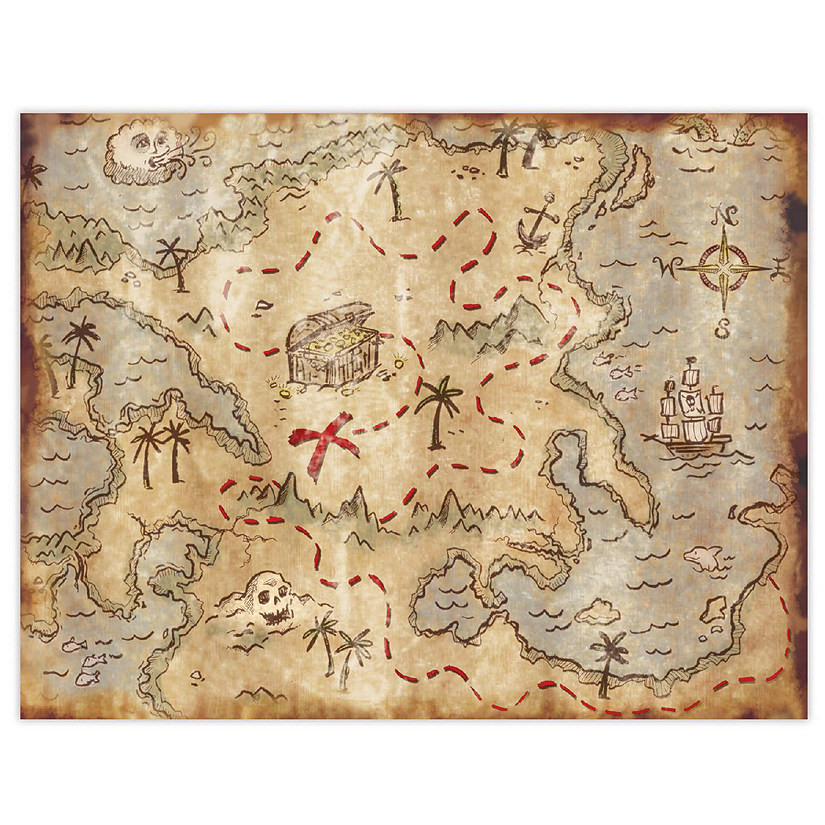 Beistle - 10" x 13" - Brown - Plastic Treasure Map Placemats Brown! Image