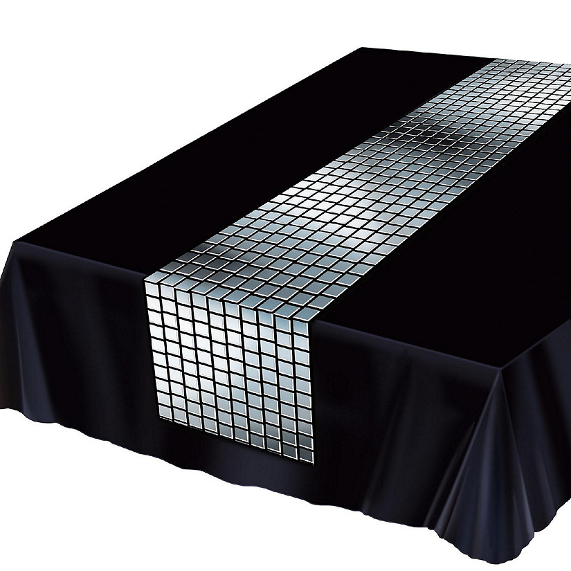 Beistle - 10" x 6' - Black - Metallic Disco Ball Table Runner Fabric! Image