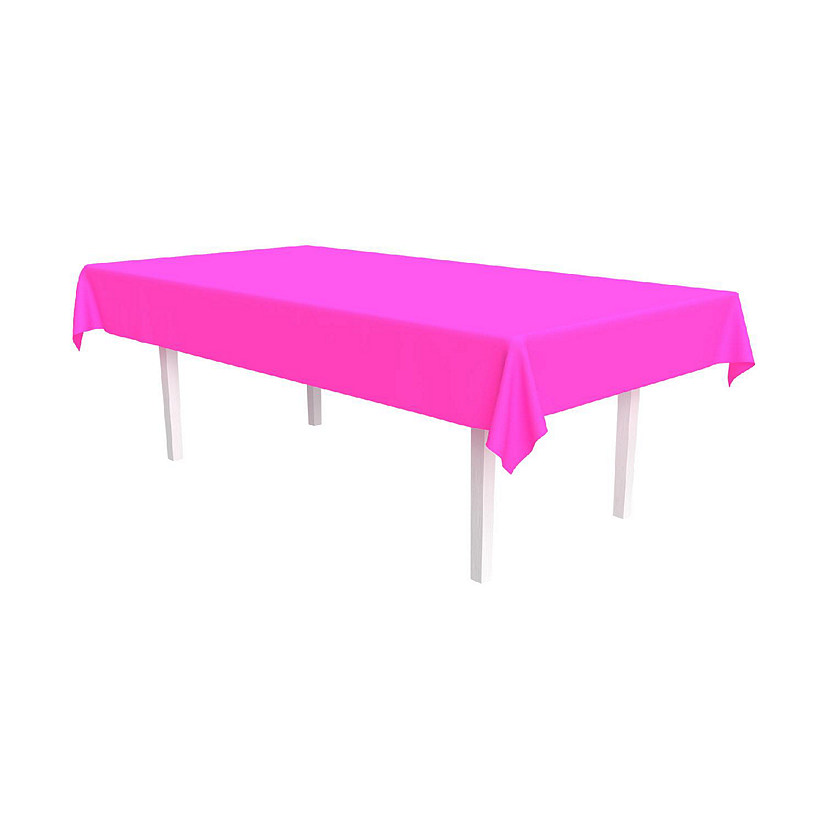 Beistle - 54" x 108" Neon Pink Plastic Rectangular Tablecover - 12 Pack Image