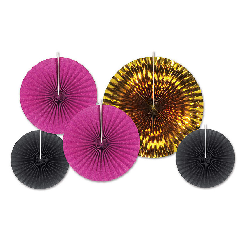 Beistle - Assorted Paper & Foil Decorative Fans - Golden, Pink and ...