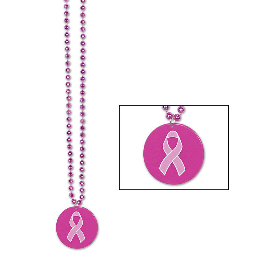 Beistle - Beads w/Printed Pink Ribbon Medallion - 12 Pack Image