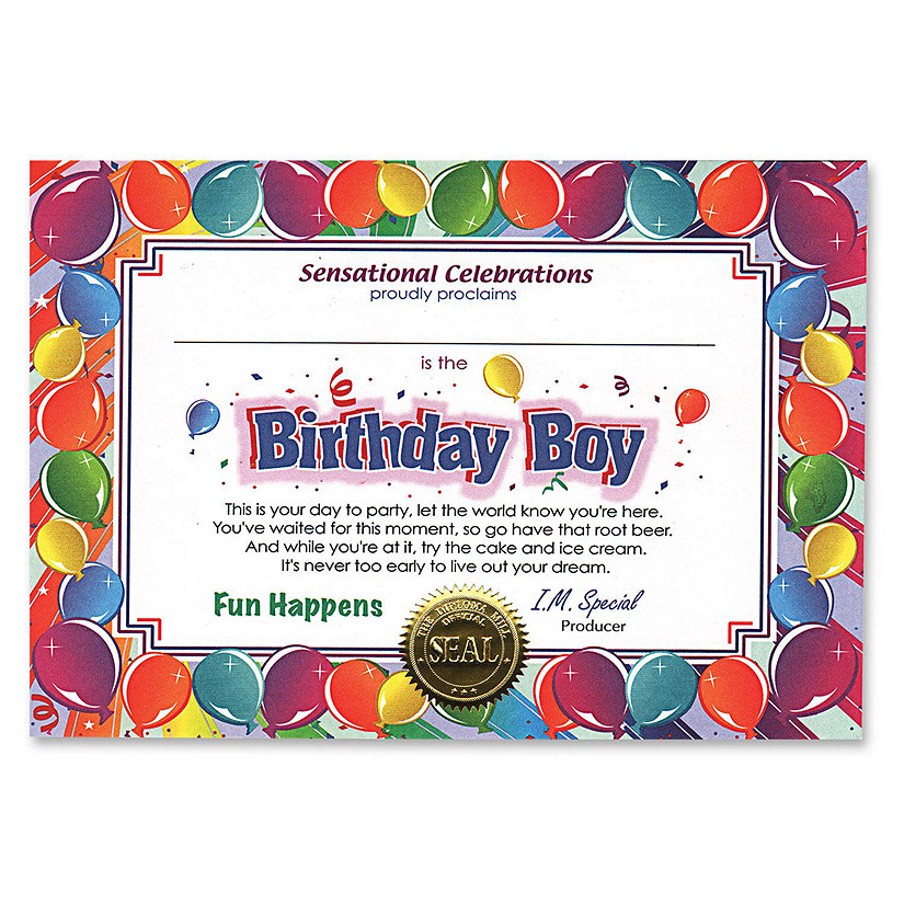 Beistle - Birthday Boy Certificate - 6 Pack Image