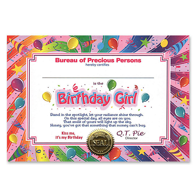 Beistle - Birthday Girl Certificate - 6 Pack Image