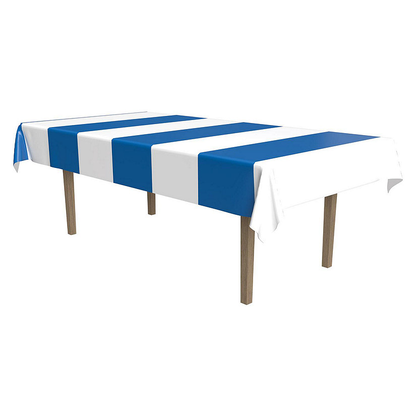 Beistle - Blue &amp; White Stripes Tablecover - 12 Pack Image