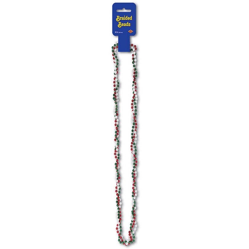 Beistle - Braided Beads - Red, White and Green - 12 Pack Image