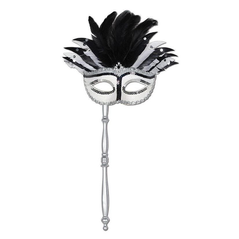 Beistle - Costume Mask w/Stick - Silver Black - 12 Pack Image