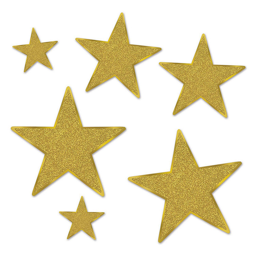 Beistle - Glittered Foil Star Cutouts - Golden - 12 Pack Image