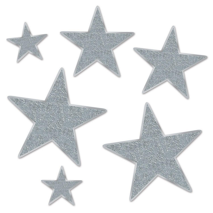 Beistle - Glittered Foil Star Cutouts - Silver - 12 Pack Image