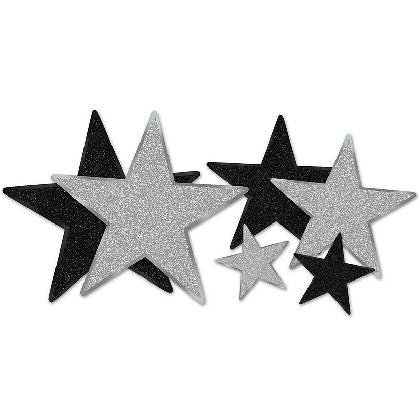 Beistle - Glittered Foil Star Cutouts - Silver and Black - 12 Pack Image