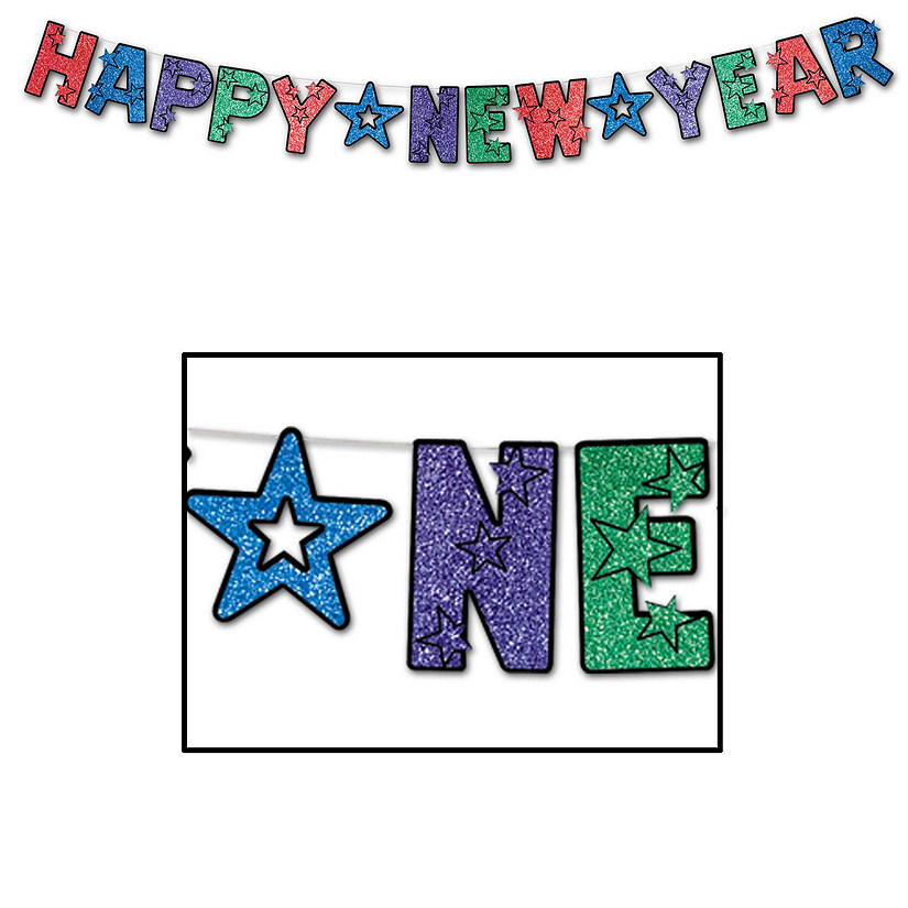 Beistle - Glittered Happy New Year Streamer - 8&amp;#194;&amp;#189;" x 8' - 12 Pack Image