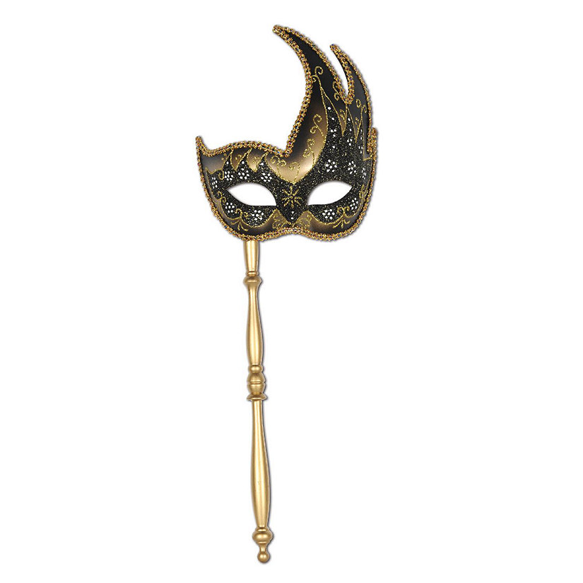 Beistle - Glittered Mask w/Stick - Golden - 12 Pack Image
