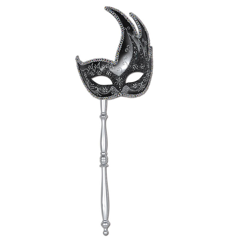 Beistle - Glittered Mask w/Stick - Silver - 12 Pack Image