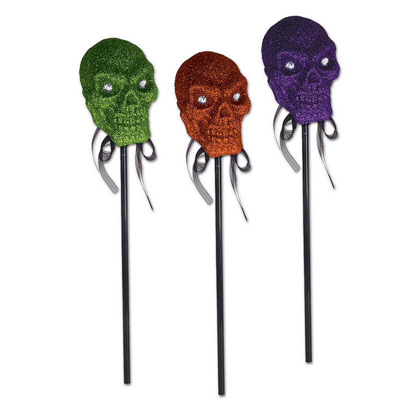 Beistle Glittered Plastic Skulls w/Stick 12 Pack Oriental Trading