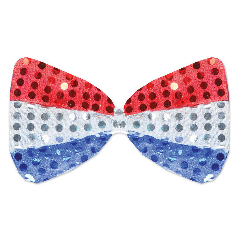 Beistle - Glitz 'N Gleam Bow Tie - Red, Silver and Blue - 12 Pack Image