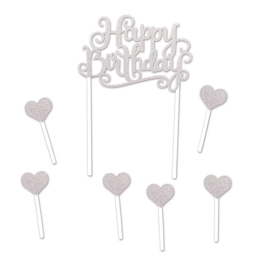 Beistle - Happy Birthday Cake Topper - Silver - 12 Pack Image