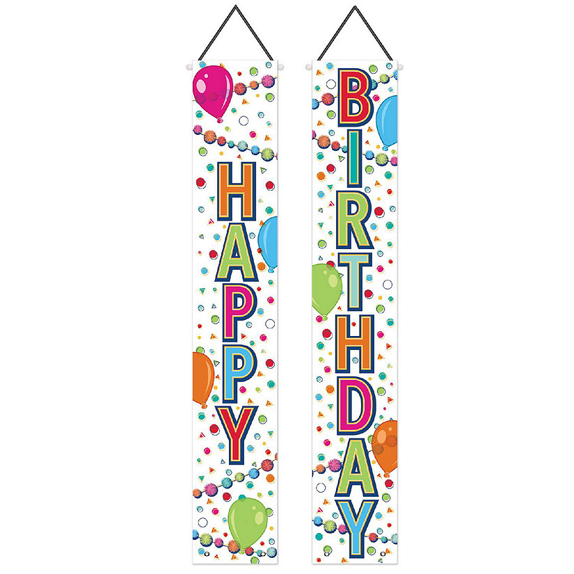 Beistle - Happy Birthday Fabric Door Panel Set - White - 12 Pack Image