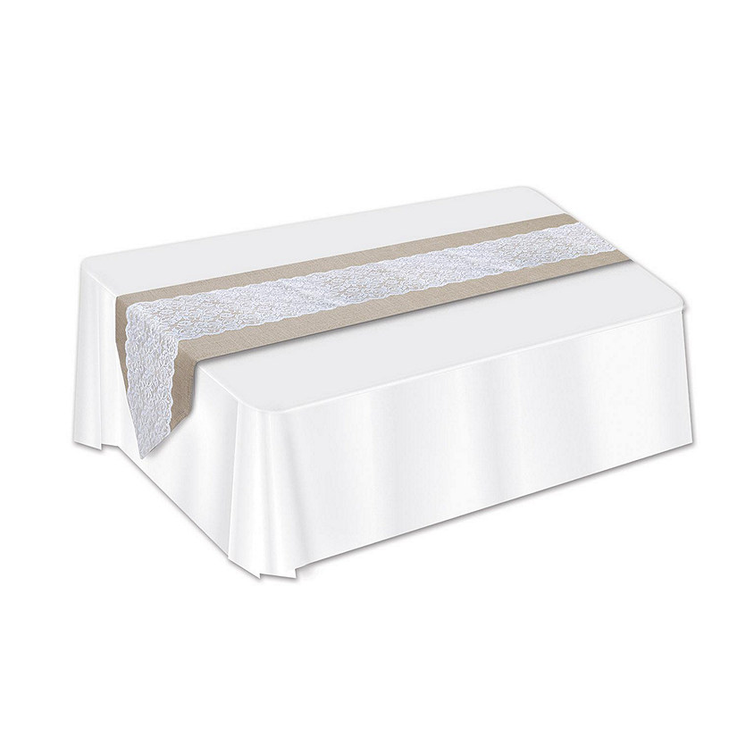 Beistle - Lace &amp; Burlap Table Runner - 12 Pack Image