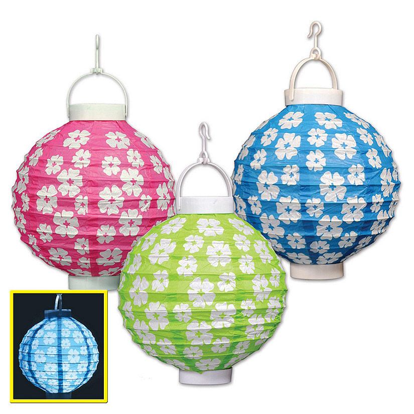 Beistle - Light-Up Hibiscus Paper Lanterns - 6 Pack Image