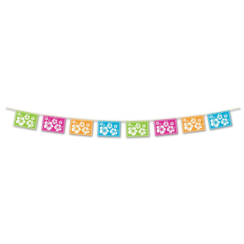 Beistle - Luau Hibiscus Pennant Banner - 12 Pack Image