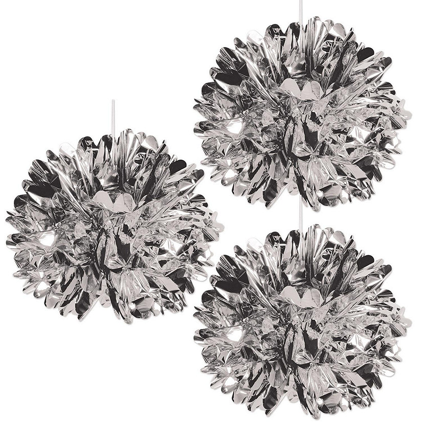 Beistle - Metallic Fluff Balls - Silver - 12 Pack Image