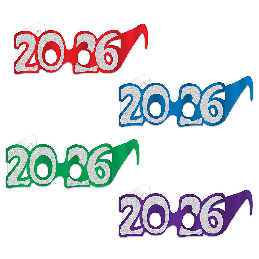 Beistle - Multicolor - 2026 Glittered Foil Eyeglasses - 12 Pieces Image