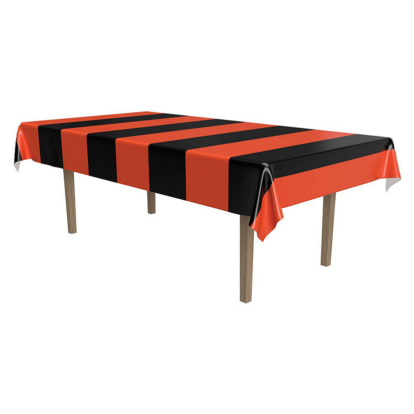 Beistle - Orange &amp; Black Stripes Tablecover - 12 Pack Image