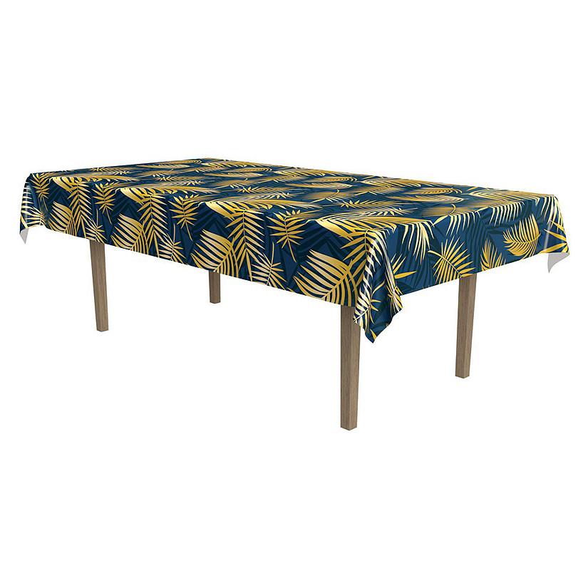 Beistle - Palm Leaf Tablecover - Goiden and Blue - 12 Pack Image