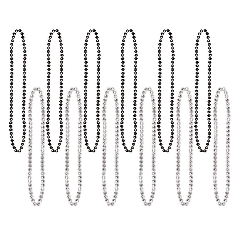 Beistle - Party Beads - Small Round - Silver and Black - 12 Pack Image