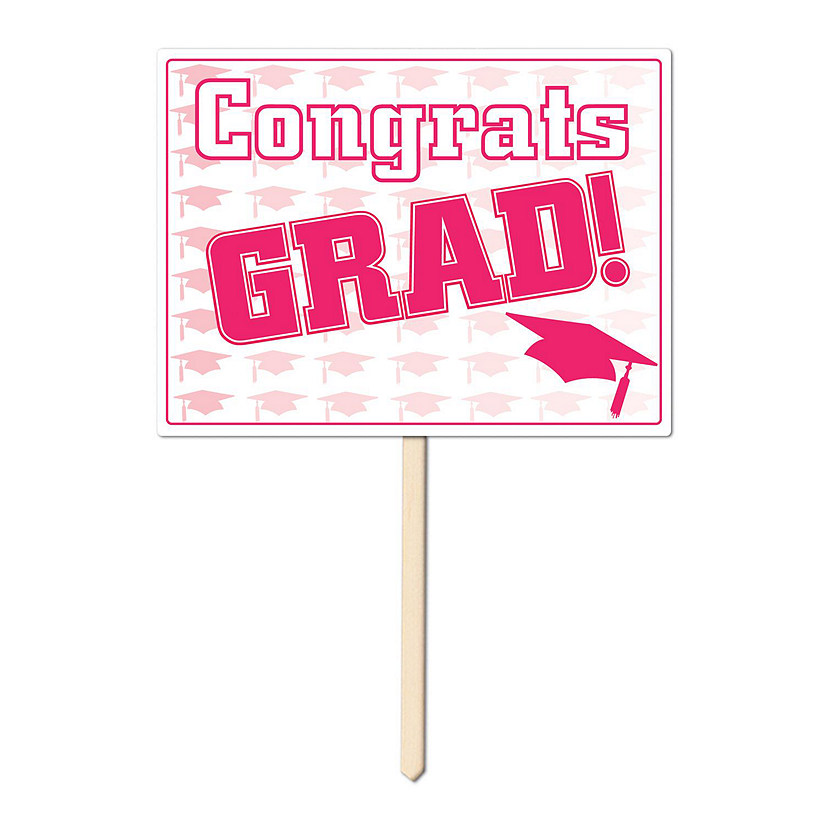 Beistle - Plastic Congrats Grad Yard Sign - Pink - 6 Pack Image
