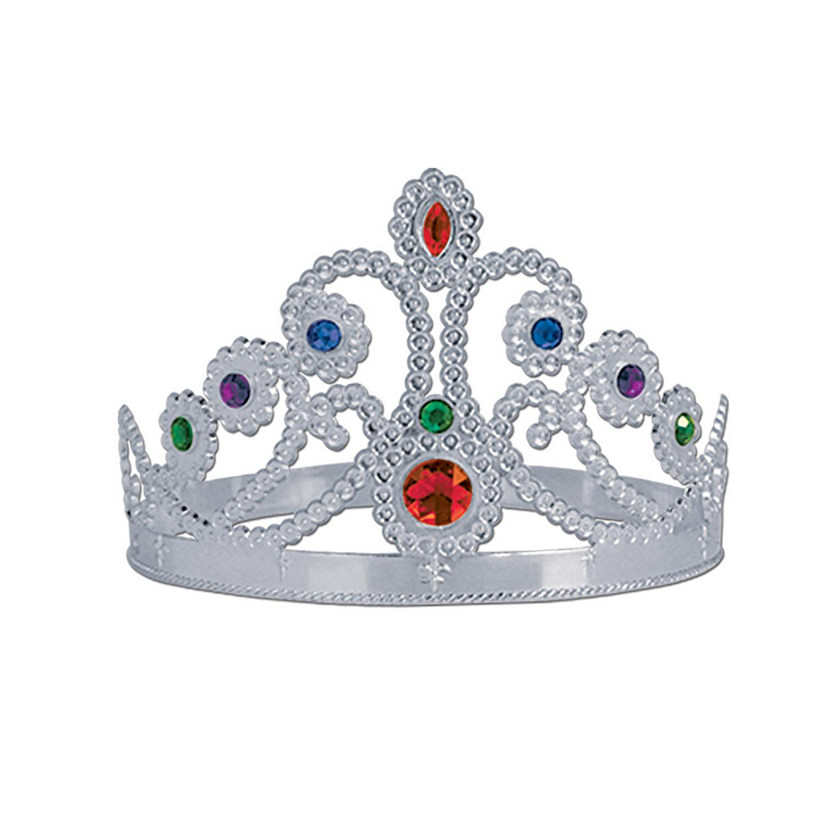 Beistle - Plastic Jeweled Queen's Tiara - Silver - 12 Pack Image
