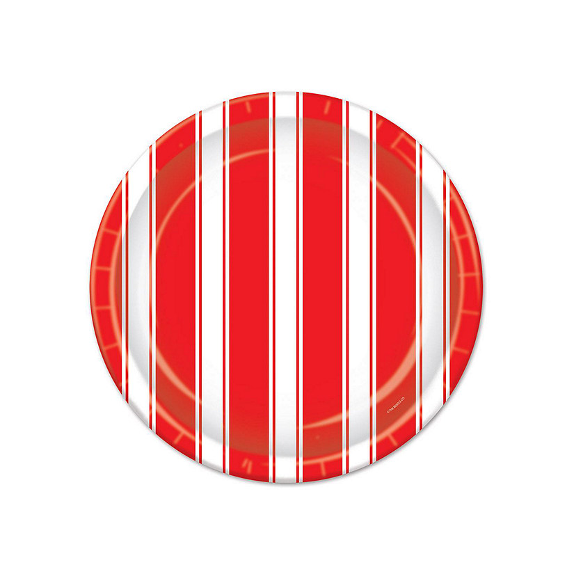 Beistle - Red &amp; White Stripes Plates - 7" - 12 Pack Image