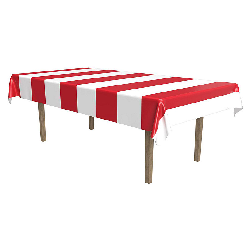 Beistle - Red &amp; White Stripes Tablecover - 12 Pack Image
